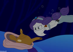 Size: 1058x756 | Tagged: safe, artist:robukun, imported from derpibooru, rarity, equestria girls, aladdin, asphyxiation, ball and chain, bondage, chained, chains, cloth gag, disney, drowning, gag, lamp, shackles, tied up, underwater, water