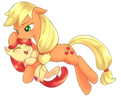 Size: 1000x800 | Tagged: safe, artist:demiesop, imported from derpibooru, apple bloom, applejack, earth pony, pony, adorabloom, cute, female, filly, foal, jackabetes, mare, siblings, simple background, sisters, white background