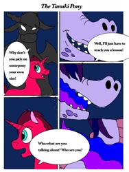 Size: 768x1024 | Tagged: safe, imported from derpibooru, oc, oc:adean eris micheals, dragon, unicorn, bna: brand new animal, comic, dragoness, female, fire