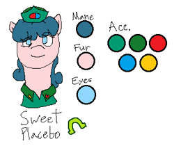 Size: 353x310 | Tagged: safe, artist:nukepony360, imported from derpibooru, oc, oc only, oc:sweet placebo, earth pony, pony, hat, reference sheet, simple background, solo, white background