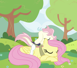 Size: 5960x5256 | Tagged: safe, artist:rubyg242, imported from derpibooru, fluttershy, oc, hybrid, absurd resolution, female, interspecies offspring, lying down, mother and child, mother and daughter, offspring, parent:discord, parent:fluttershy, parents:discoshy, prone, sleeping