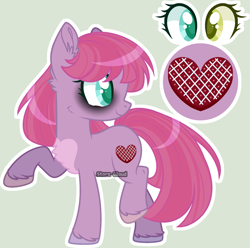 Size: 1973x1955 | Tagged: safe, artist:mint-light, artist:stormcloud-yt, imported from derpibooru, oc, oc only, earth pony, pony, bags under eyes, base used, female, heterochromia, looking back, mare, offspring, parent:party favor, parent:pinkie pie, parents:partypie, raised hoof, simple background, smiling, solo