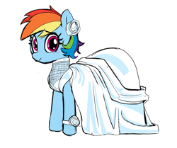 Size: 2043x1712 | Tagged: safe, artist:_ton618_, imported from derpibooru, rainbow dash, pegasus, pony, aggie.io, blushing, clothes, dress, female, flower, flower in hair, looking at you, mare, rainbow dash always dresses in style, simple background, smiling, solo, wedding dress, white background