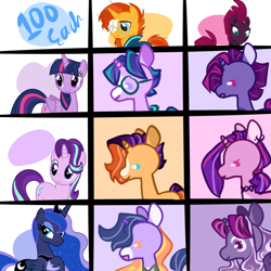 Size: 1280x1280 | Tagged: safe, artist:goldlines005, imported from derpibooru, princess luna, starlight glimmer, sunburst, tempest shadow, twilight sparkle, alicorn, pony, base used, female, hoof shoes, looking back, magical lesbian spawn, male, mare, offspring, parent:princess luna, parent:starlight glimmer, parent:sunburst, parent:tempest shadow, parent:twilight sparkle, parents:lunaburst, parents:starburst, parents:tempestlight, parents:tempestluna, parents:twiburst, stallion, twilight sparkle (alicorn)