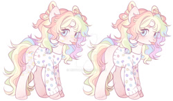 Size: 1024x604 | Tagged: safe, artist:miioko, imported from derpibooru, oc, oc only, earth pony, pony, :p, clothes, deviantart watermark, duo, earth pony oc, multicolored hair, obtrusive watermark, rainbow hair, simple background, tongue out, watermark, white background