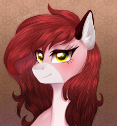 Size: 1114x1200 | Tagged: safe, artist:kaikururu, imported from derpibooru, oc, earth pony, pony, blushing, bust, ear fluff, earth pony oc, eyelashes, solo