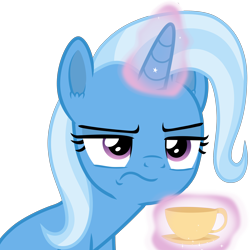 Size: 3000x3000 | Tagged: safe, artist:frownfactory, imported from derpibooru, trixie, unicorn, student counsel, annoyed, cup, female, food, magic, magic aura, mare, simple background, solo, tea, teacup, telekinesis, transparent background, vector