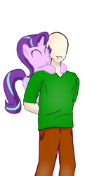 Size: 899x1599 | Tagged: safe, artist:theuser, imported from derpibooru, starlight glimmer, oc, oc:anon, human, pony, unicorn, duo, eyes closed, simple background, smiling, transparent background