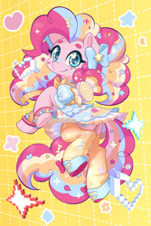 Size: 1604x2400 | Tagged: safe, artist:dstears, imported from derpibooru, pinkie pie, earth pony, pony, semi-anthro, bipedal, candy, chibi, clothes, cute, decora, diapinkes, food, harajuku, lollipop, rainbow power, shoes