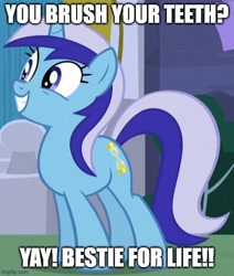 Size: 500x590 | Tagged: safe, artist:arcgaming91, edit, edited screencap, imported from derpibooru, screencap, minuette, pony, unicorn, amending fences, caption, cute, female, grin, image macro, minubetes, smiling, solo, text