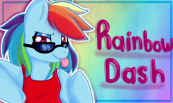 Size: 854x512 | Tagged: safe, artist:xvxcammyblossomxvx, imported from derpibooru, rainbow dash, pegasus, semi-anthro, clothes, female, solo, sunglasses, tanktop, tongue out