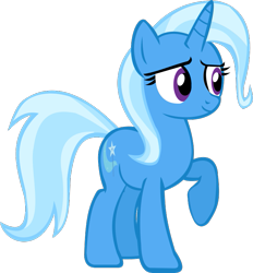 Size: 711x767 | Tagged: safe, artist:thebosscamacho, imported from derpibooru, trixie, pony, unicorn, .svg available, female, full body, hooves, horn, mare, raised hoof, simple background, smiling, solo, standing, tail, transparent background, two toned mane, two toned tail, vector