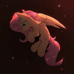 Size: 1324x1324 | Tagged: safe, artist:glazirka, imported from derpibooru, fluttershy, pegasus, pony, chest fluff, female, lying down, mare, melancholy, on side, one wing out, profile, solo, wings