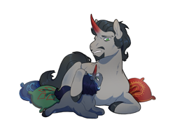 Size: 2041x1500 | Tagged: safe, artist:celeriven, imported from derpibooru, king sombra, oc, oc:cepheus, pony, lying down, offspring, parent:king sombra, parent:princess luna, parents:lumbra, prone, simple background, white background