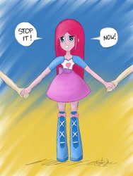 Size: 1500x2000 | Tagged: safe, artist:fude-chan-art, imported from derpibooru, pinkie pie, equestria girls, clothes, current events, female, flag, mouthpiece, offscreen character, pinkamena diane pie, ukraine