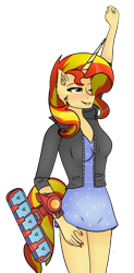 Size: 939x1914 | Tagged: safe, artist:digigex90, imported from derpibooru, sunset shimmer, anthro, unicorn, clothes, duel disk, female, jacket, leather jacket, simple background, transparent background, yu-gi-oh!