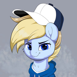 Size: 1280x1280 | Tagged: safe, artist:joaothejohn, imported from derpibooru, oc, oc only, oc:terncode, pegasus, pony, cap, clothes, cute, hat, lidded eyes, pegasus oc, simple background, solo