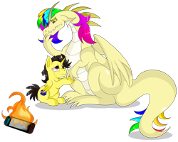 Size: 8450x6750 | Tagged: safe, artist:rainbowtashie, imported from derpibooru, oc, oc:rainbow tashie, oc:tommy the human, alicorn, dragon, pony, alicorn oc, australia, burning, child, colt, commissioner:bigonionbean, crying, cute, daaaaaaaaaaaw, dialogue, dragoness, dragonified, duo, female, fire, foal, horn, hug, male, nintendo, nintendo switch, simple background, species swap, teary eyes, transparent background, wings