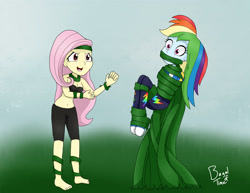 Size: 3300x2550 | Tagged: safe, artist:bageloftime, imported from derpibooru, fluttershy, rainbow dash, equestria girls, ponies of dark water, barefoot, bondage, commission, commissioner:annonmyous, converse, duo, equestria girls-ified, feet, female, gag, midriff, poison ivyshy, shoes, tied up, vine, vine bondage, vine gag