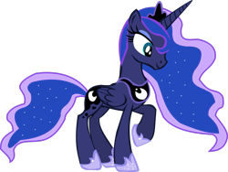 Size: 2821x2125 | Tagged: safe, artist:thebosscamacho, imported from derpibooru, princess luna, alicorn, pony, .svg available, crown, female, folded wings, full body, high res, hoof shoes, hooves, horn, jewelry, mare, raised hoof, regalia, simple background, smiling, solo, standing, tail, transparent background, vector, wings