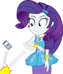 Size: 2454x2866 | Tagged: safe, artist:steyrrdash, imported from derpibooru, rarity, equestria girls, cellphone, female, phone, rarity peplum dress, show accurate, simple background, smiling, solo, that's enough internet for today, throwing, transparent background