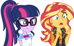 Size: 3420x2115 | Tagged: safe, artist:steyrrdash, imported from derpibooru, sci-twi, sunset shimmer, twilight sparkle, equestria girls, clothes, duo, female, geode of empathy, geode of telekinesis, hall monitor, magical geodes, meme, ponified meme, show accurate, simple background, spongebob squarepants, transparent background