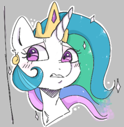 Size: 342x350 | Tagged: artist needed, source needed, safe, imported from derpibooru, princess celestia, pony, blushing, bust, female, listening, mare, solo, sparkles
