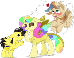 Size: 9200x7200 | Tagged: safe, artist:rainbowtashie, imported from derpibooru, oc, oc:rainbow tashie, oc:spicy cider, oc:tommy the human, alicorn, changedling, changeling, earth pony, pegasus, pony, alicorn oc, australia, changedlingified, changeling oc, changelingified, child, colt, commissioner:bigonionbean, cute, daaaaaaaaaaaw, dialogue, duo, evil grin, female, foal, fusion:braeburn, fusion:wind waker, grin, horn, hug, male, nintendo, simple background, smiling, species swap, stallion, thought bubble, transparent background, wings, worried, yellow changeling