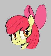 Size: 179x198 | Tagged: safe, artist:parfait, imported from derpibooru, apple bloom, earth pony, pony, aggie.io, bow, female, filly, foal, gray background, looking back, lowres, simple background, smiling