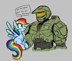 Size: 762x645 | Tagged: safe, rainbow dash, pegasus, pony, aggie.io, armor, excited, female, fortnite, halo, helmet, mare, open mouth, simple background, sitting, smiling, spread wings, wingboner, wings