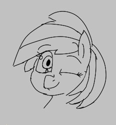 Size: 264x284 | Tagged: safe, pony, aggie.io, female, lowres, mare, monochrome, simple background, smiling, winking at you