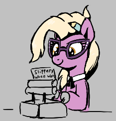 Size: 233x243 | Tagged: safe, artist:wenni, grace manewitz, pony, aggie.io, female, glasses, lowres, mare, pencil, simple background, smiling, typewriter