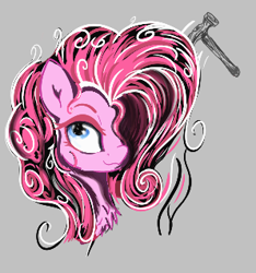 Size: 298x318 | Tagged: safe, pinkie pie, earth pony, pony, aggie.io, female, hammer, mare, simple background, smiling