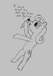 Size: 269x382 | Tagged: safe, bon bon, sweetie drops, earth pony, pony, aggie.io, female, lowres, mare, microphone, monochrome, open mouth, rickroll, simple background, singing