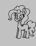 Size: 125x160 | Tagged: safe, pinkie pie, earth pony, pony, aggie.io, lowres, monochrome, open mouth, simple background, smiling