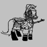 Size: 164x164 | Tagged: safe, oc, oc only, pegasus, pony, aggie.io, gun, hat, lowres, monochrome, simple background, weapon