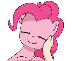 Size: 1460x1235 | Tagged: safe, artist:doublewbrothers, edit, imported from derpibooru, pinkie pie, oc, oc:anon, earth pony, human, pony, background removed, cute, diapinkes, eyes closed, fingers, hand, hnnng, human on pony petting, not a vector, petting, simple background, smiling, transparent background