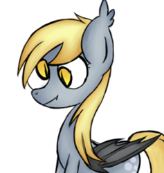 Size: 427x451 | Tagged: safe, artist:alandisc, imported from derpibooru, derpy hooves, bat pony, pony, bat ponified, bat wings, bubble, derpybat, ear tufts, fangs, female, race swap, simple background, slit pupils, smiling, solo, white background, wings, yellow eyes