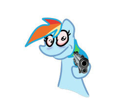 Size: 4000x3580 | Tagged: safe, imported from derpibooru, rainbow dash, pegasus, pony, delet this, female, gun, looking at you, mare, pointing at you, simple background, solo, transparent background, weapon