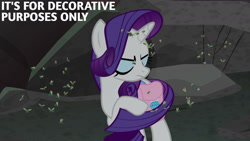 Size: 1280x720 | Tagged: safe, edit, edited screencap, editor:quoterific, imported from derpibooru, screencap, rarity, pony, unicorn, school raze, season 8, spoiler:s08, bag, eyes closed, female, mare, saddle bag, solo, text