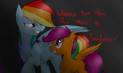 Size: 854x512 | Tagged: safe, artist:imaginary, imported from derpibooru, rainbow dash, scootaloo, pegasus, pony, fanfic:rainbow factory, fanfic art