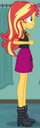 Size: 1296x4095 | Tagged: safe, imported from derpibooru, screencap, sunset shimmer, do it for the ponygram!, equestria girls, equestria girls series, spoiler:eqg series (season 2), boots, clothes, cropped, cute, female, geode of empathy, high heel boots, jacket, jewelry, leather, leather boots, leather jacket, magical geodes, necklace, shimmerbetes, shoes, side view, smiling, solo