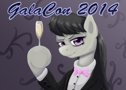 Size: 2450x1750 | Tagged: safe, artist:darksittich, imported from derpibooru, octavia melody, earth pony, pony, champagne glass, clothes, female, galacon, galacon 2014, hoof hold, mare, tuxedo
