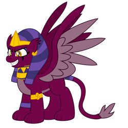 Size: 1600x1592 | Tagged: safe, artist:aleximusprime, imported from derpibooru, sphinx (character), sphinx, fanfic:let my ponies go, flurry heart's story, anatankha, crown, egyptian, egyptian headdress, jewelry, let my ponies go, makeup, mascara, necklace, regalia, sharp teeth, simple background, solo, spread wings, teeth, transparent background, wings