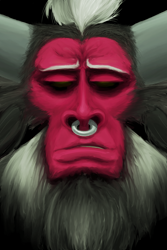 Size: 2000x3000 | Tagged: safe, artist:noupu, imported from derpibooru, lord tirek, centaur, taur, bust, high res, horns, lidded eyes, male, nose piercing, nose ring, piercing, portrait, septum piercing, solo, uncanny valley