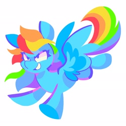 Size: 2048x2048 | Tagged: safe, alternate version, artist:swirlseypop, imported from derpibooru, rainbow dash, pegasus, pony, female, flying, lineless, mare, simple background, solo, white background