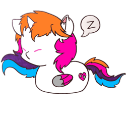 Size: 1000x1000 | Tagged: safe, artist:rainbowwing, imported from derpibooru, oc, oc only, oc:rainbowwing, alicorn, :3, :<, alicorn oc, chibi, colored wings, cute, eyes closed, folded wings, horn, lying, multicolored hair, multicolored wings, ponyloaf, prone, rainbowwing is trying to murder us, simple background, sleeping, snoring, solo, transparent background, wings