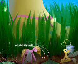 Size: 3000x2500 | Tagged: safe, artist:skanim-sdw, imported from derpibooru, fluttershy, anthro, breezie, plantigrade anthro, comic:troubles of being breezie, comic, commission, dialogue, feet, female, fluttershy's cottage, garden, giantess, grass, looking at someone, macro, micro, nail polish, sandals, tiny, toenail polish, toes, water, wet