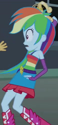 Size: 1899x4095 | Tagged: safe, imported from derpibooru, screencap, rainbow dash, snails, equestria girls, equestria girls (movie), bare shoulders, belt, big crown thingy, boots, canterlot high, clothes, cropped, cutie mark on clothes, element of magic, fall formal outfits, female, fingerless gloves, gloves, jewelry, male, open mouth, regalia, shoes, sleeveless, solo focus