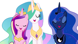 Size: 3265x1837 | Tagged: safe, artist:xxphantomxxx, imported from derpibooru, princess cadance, princess celestia, princess luna, alicorn, pony, season 4, twilight's kingdom, alicorn triarchy, eyes closed, female, mare, royal sisters, siblings, simple background, singing, sisters, transparent background, vector, you'll play your part